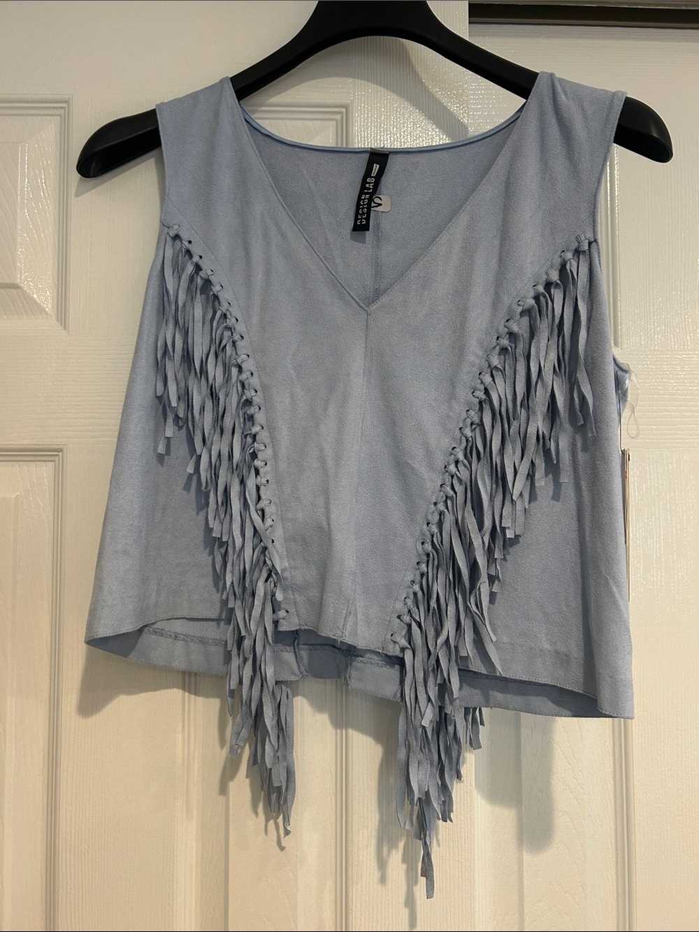Design Lab Lord & Taylor Pale Blue Fringe V-Neck Tank